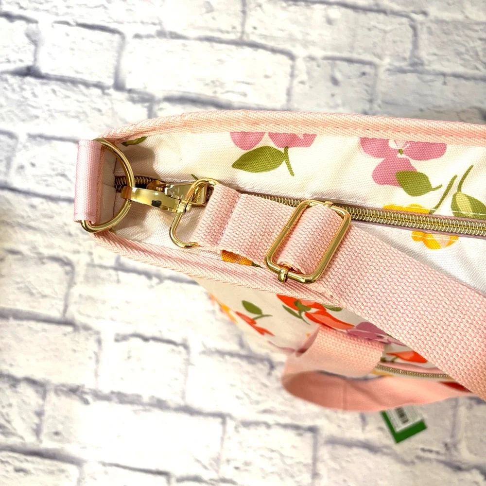 Kate Spade Cooler Tote Bag Spring Pansies Pink Pattern Zip Top 15.5 X 19.5 NWT